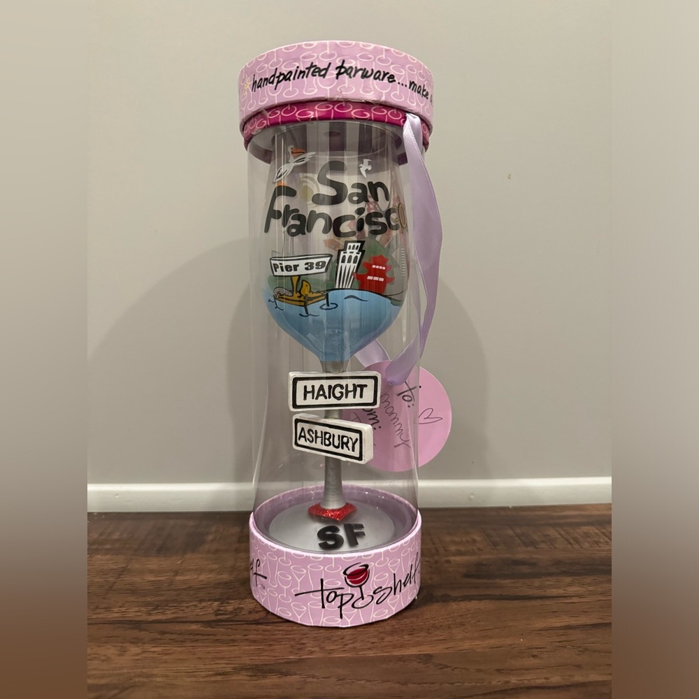 San Francisco Wine Glass Handpainted Barware